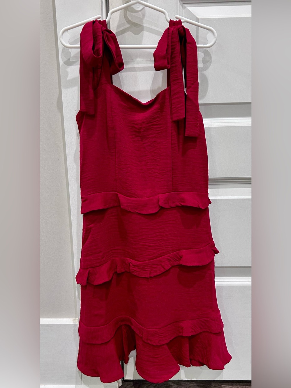 Ruffled Tie-Shoulder Mini Dress in Red